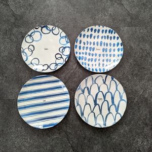 Rae Dunn Melamine blue watercolor plate set Eat savor enjoy dine